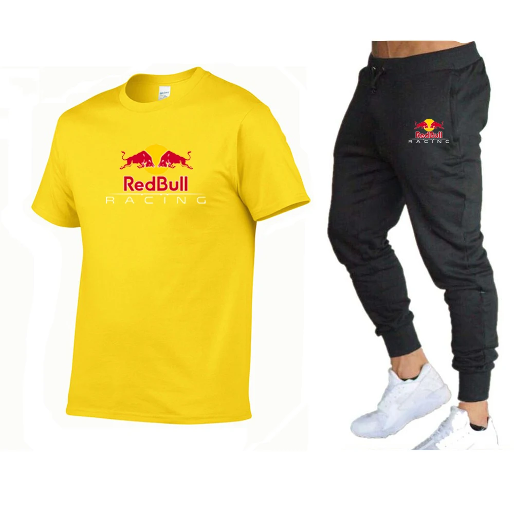 

Summer Cotton men's sets Funny Casual Short-Sleeved Solid Color Unisex Round Neck suit t-shirt Sports Top +Shorts 2 Piece Set