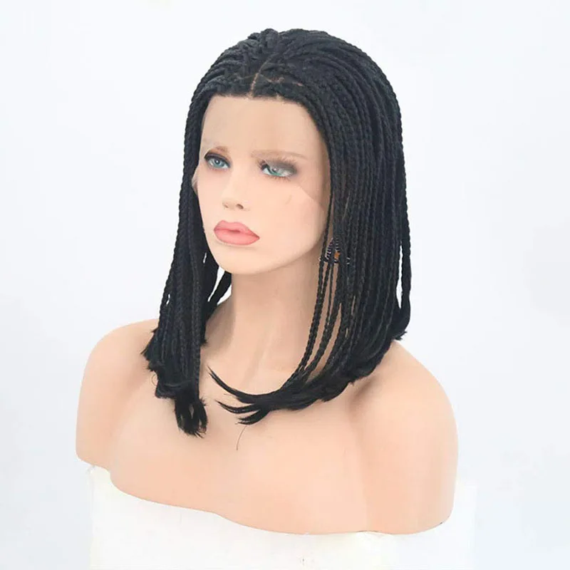 RONGDUOYI микро плетеные короткие Боб черные волосы косы синтетические кружевные
