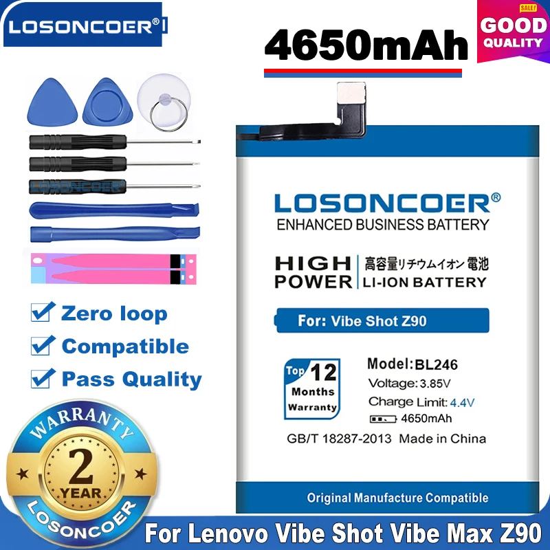 Аккумулятор LOSONCOER BL246 для смартфона Lenovo Vibe Shot Z90 100% оригинал батарея 4650 мА · ч с