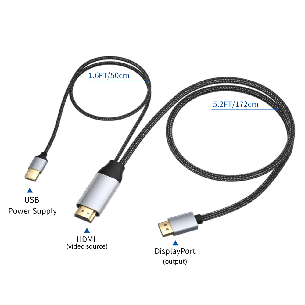 4k 60hz hdmi to displayport 4k converter cable 1 8m hdmi in to dp out for ps4 apple tv pc hdmi to monitor with usb power cable free global shipping