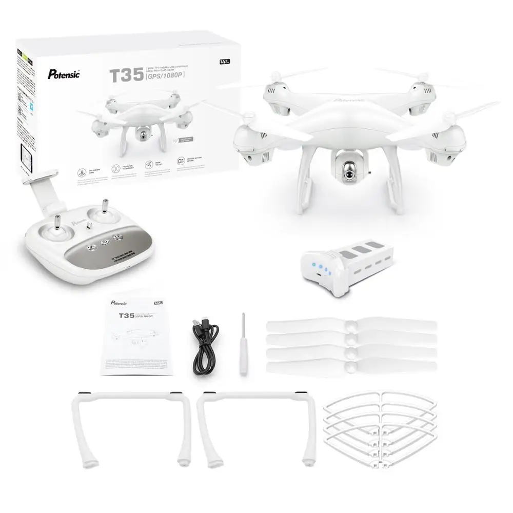 GPS Drone Potensic T35 2,4 ГГц Радиоуправляемый Дрон 1080P Wifi FPV HD камера удержание высоты один ключ возврат/посадка взлет Безголовый Радиоуправляемый квадрокоптер Дрон - Цвет: GPS Drone