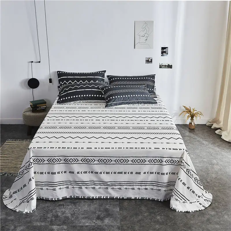 Комплект постельного белья из хлопка классический в полоску черно-белый цвет