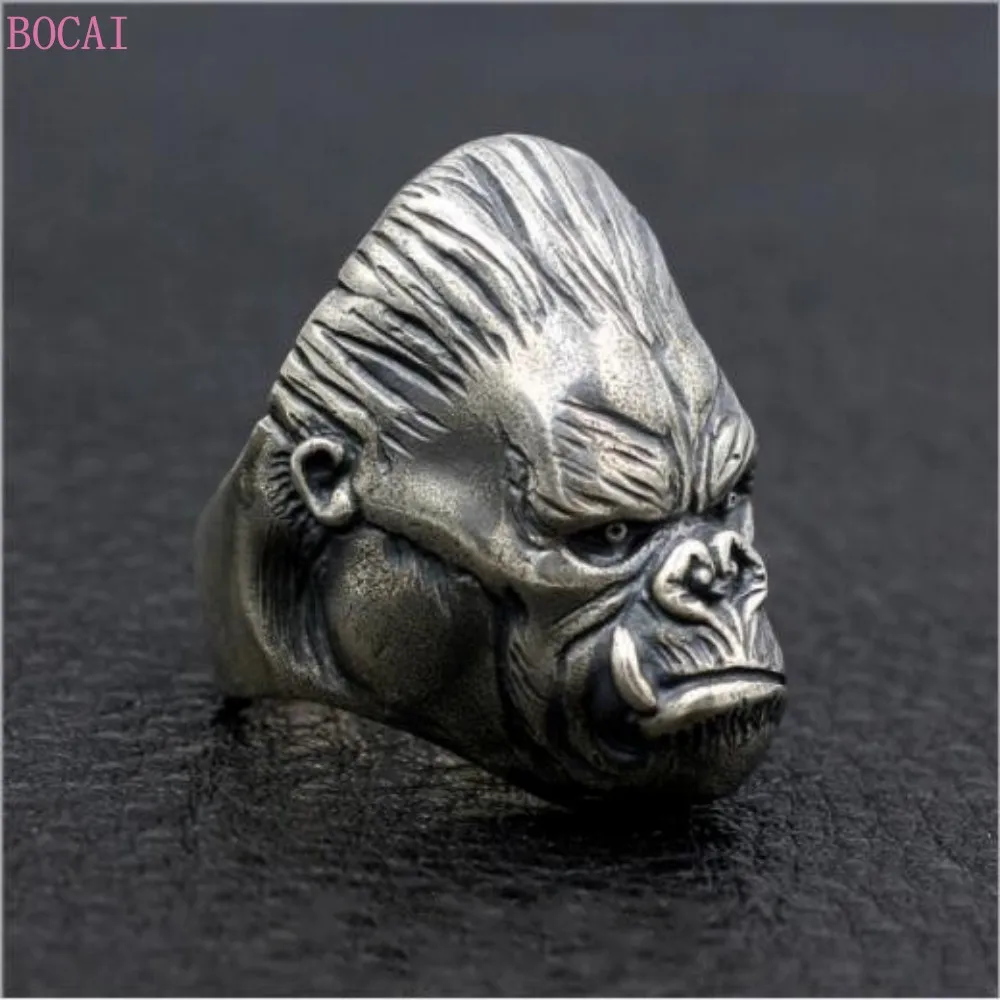 BOCAI Silver RING 925 Sterling For Men Handmade Punk Retro Thai Gorilla Three-dimensional Carved Forefinger Ring | Украшения и