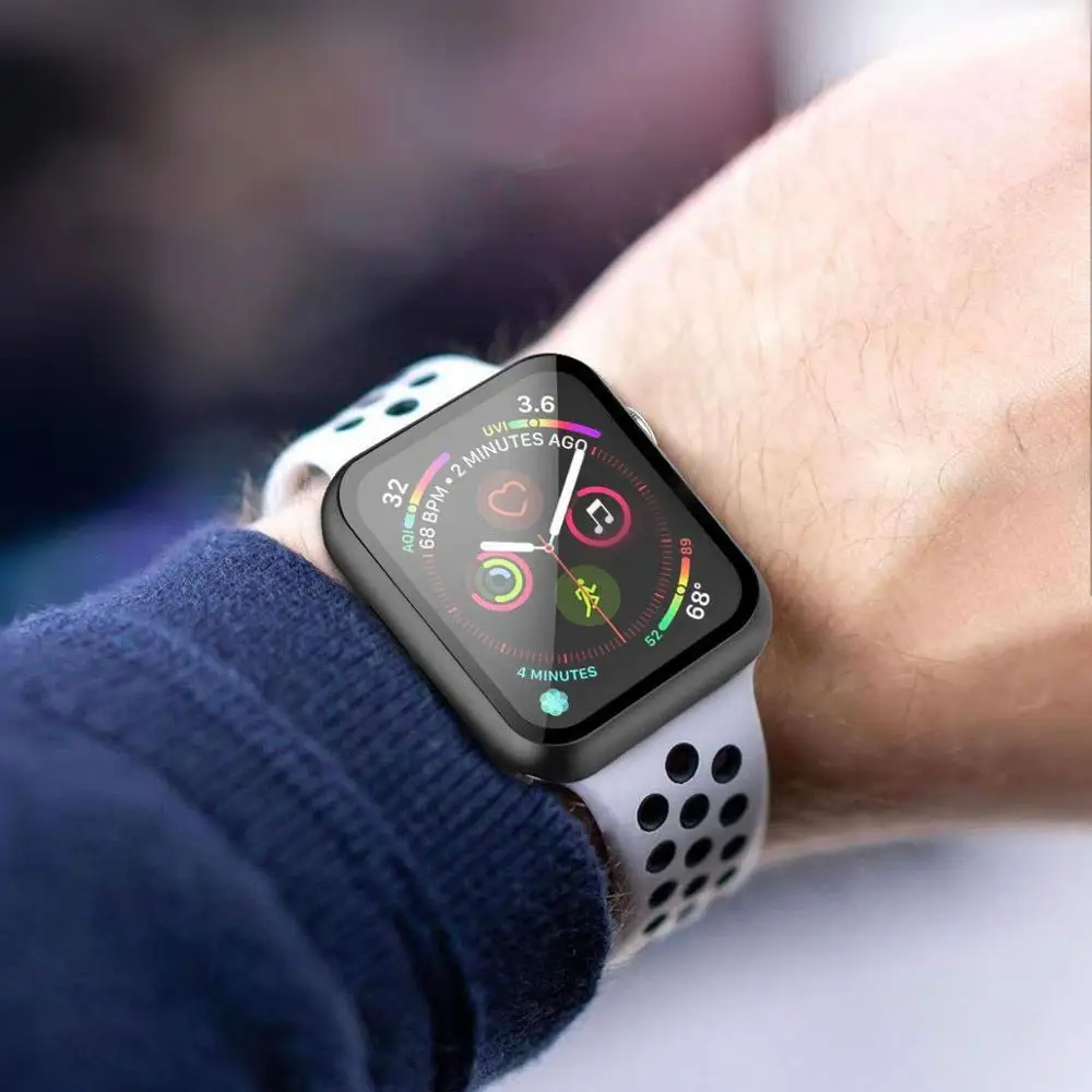 Закаленное стекло + чехол для Apple Watch серия 5 3 4 42 мм 38 браслет защитный бампер