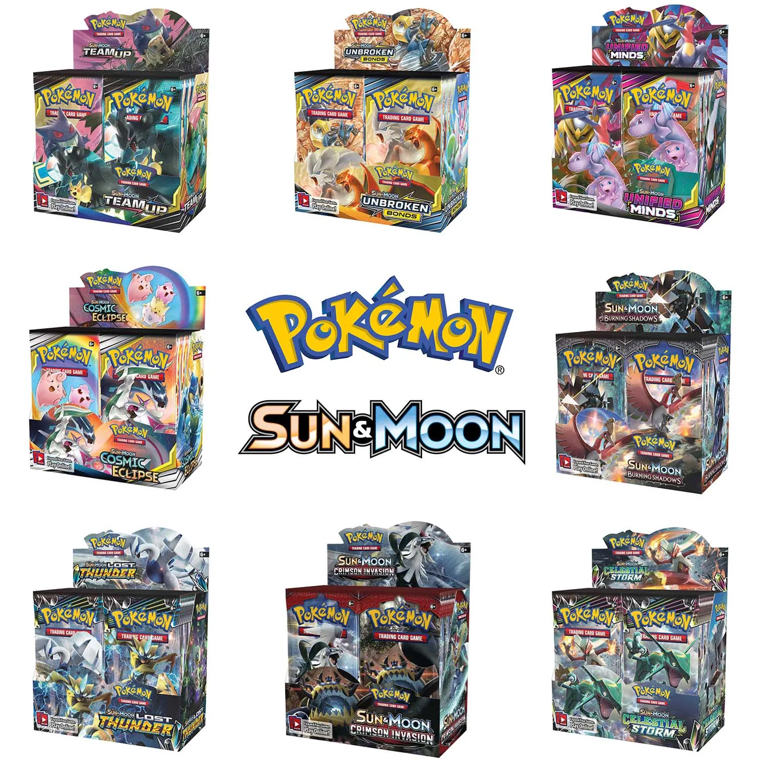 Juego de cartas de Pokemon Tcg para niños, caja de exhibición de refuerzo de sol y luna, 36 paquetes, juguetes de colección, regalo, 324