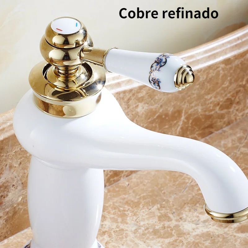 White bathroom faucet hot and cold bathroom heightened blue and white porcelain countertop images - 6