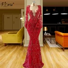 Скромные Красные кружевные вечерние платья-русалки, модель 2022 года, с длинным рукавом, аппликация, для африканского вечернего платья для женщин