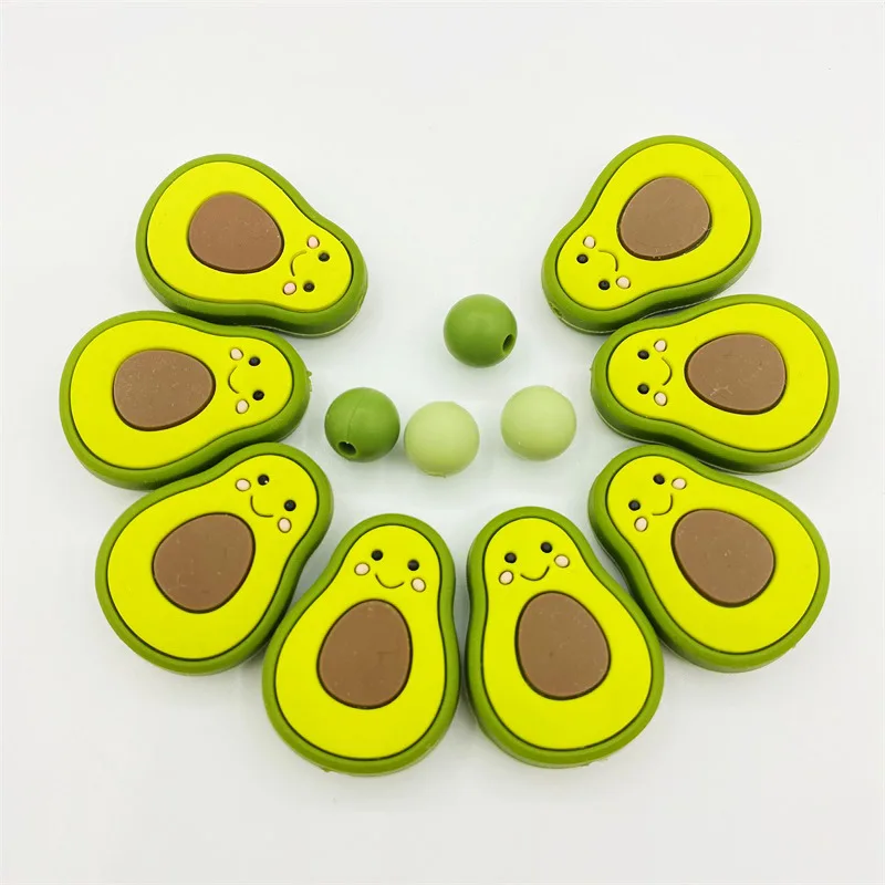 Kissteether-collar de dentici&oacute;n para beb&eacute;, cuentas de silicona sin BPA para mordedores de beb&eacute;, Mini aguacate, regalo hecho a mano-2