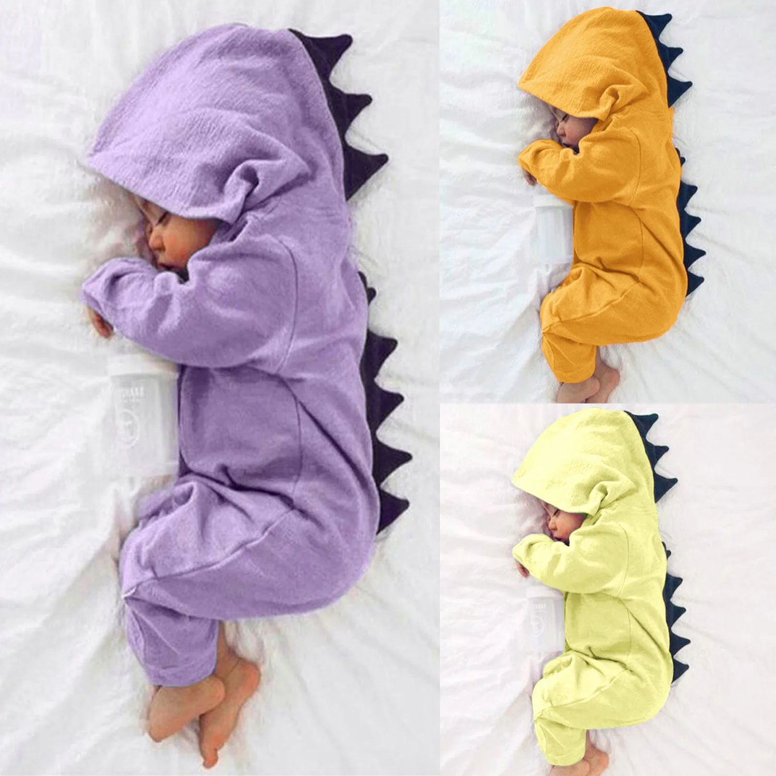 

Kawaii Hooded Bodysuit Newborn Clothes Infant Baby Boy Girl 3D Dinosaur Hooded Romper Jumpsuit Outfits Clothes Halloween Costume
