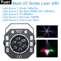 new dj disco effect light strobe beam uv laser 4in1 dmx512 stage multifunction light color music sound party club bar lights