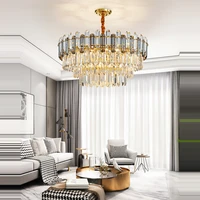 luxury gold smoky grey clear crystal round led hanging lamps chandelier lighting lustre suspension luminaire lampen for foyer