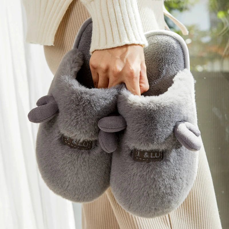 Влюбленных плюшевые тапочки из материала на основе хлопка Женская домашняя милые домашние теплые зимние