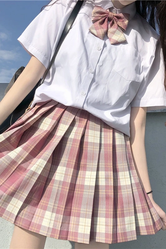 Клетчатая плиссированная юбка jk А-силуэта с высокой талией студенческое летнее