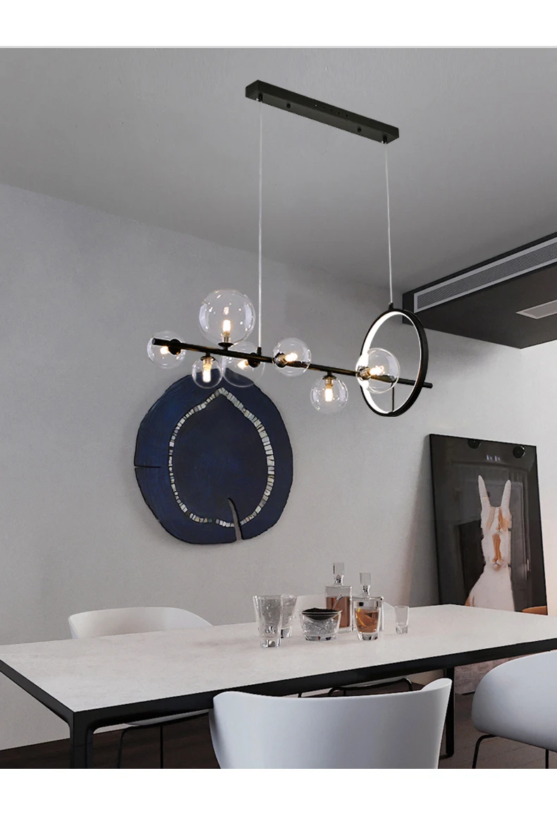 Black LED Chandelier Modern for Living Room Dining Table Bar Industrial Glass Ball Ceiling Pendant Lamp Shop Kitchen Lighting home depot chandeliers