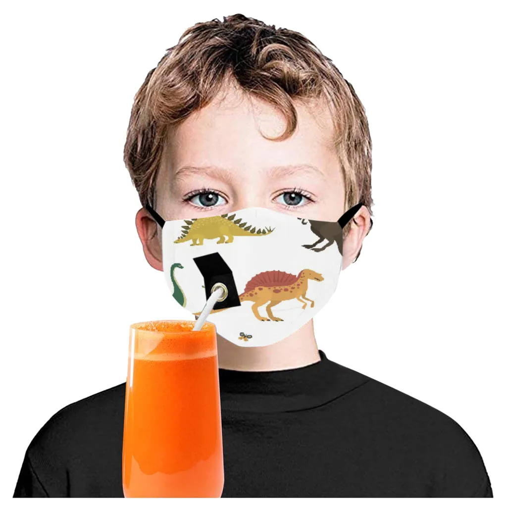 Детская мультяшная Защитная хлопковая маска для лица питьевая с отверстием