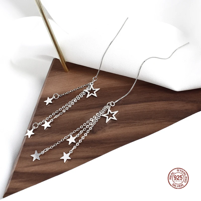 

LKO Настоящее серебро 925 пробы серьги с кисточками со звездами для женщин сладкий кулон висячие серьги для девочек вечерние ювелирные аксесс...