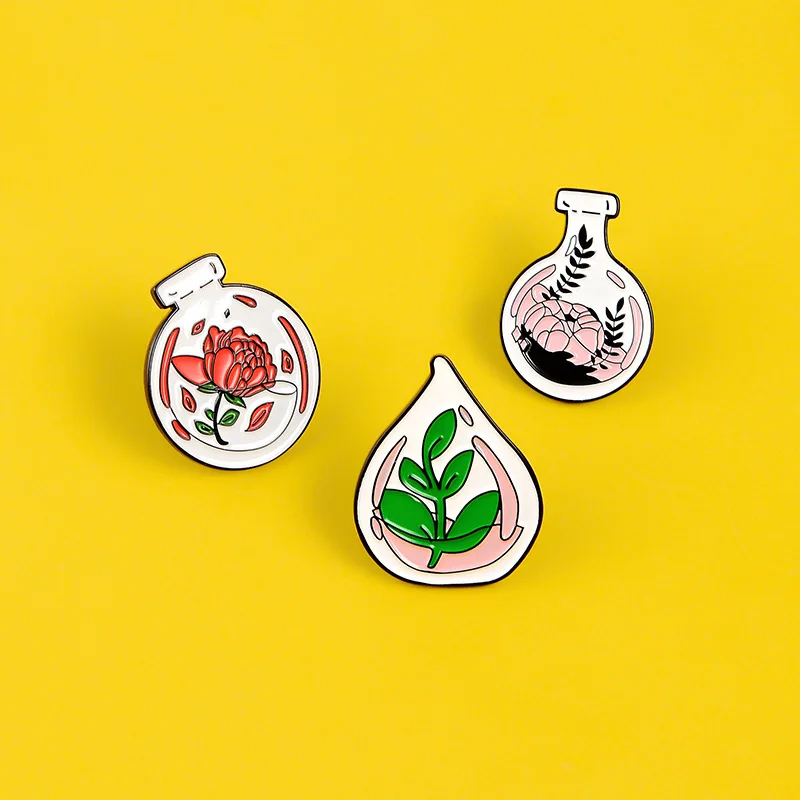 Эмалированная булавка в виде цветочной бутылки красная роза сумку одежду лацкан
