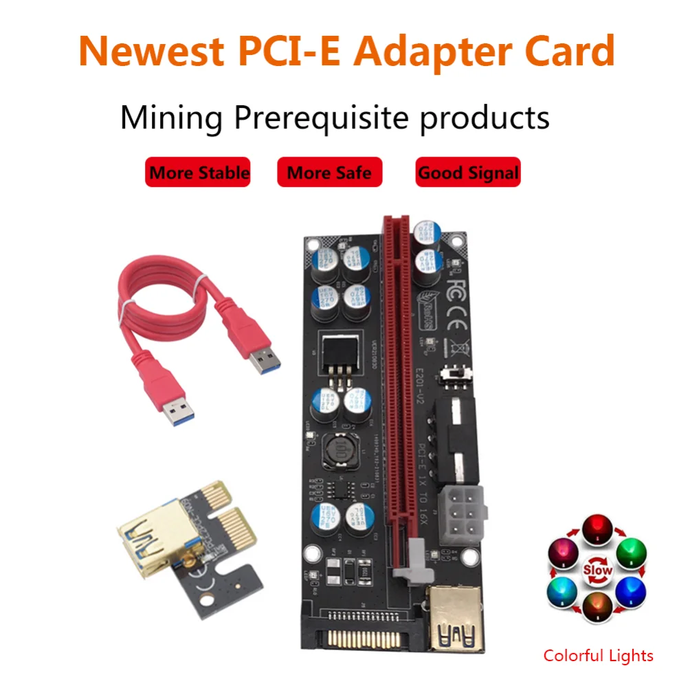 

Upgraded Colorful Lights PCIE Riser Card PCI E Express GPU 1X To X16 10 Capacitors 6Pin SATA USB 3.0 Cable For GPU Graphics Card