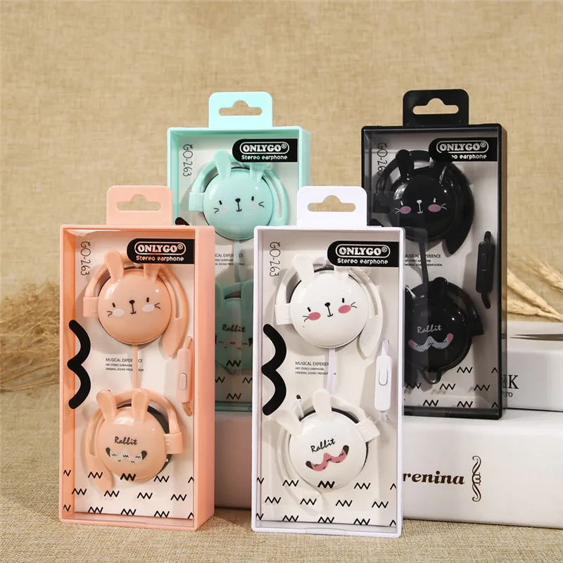 Проводные наушники с кроличьими ушками спортивные стерео для бега Детская