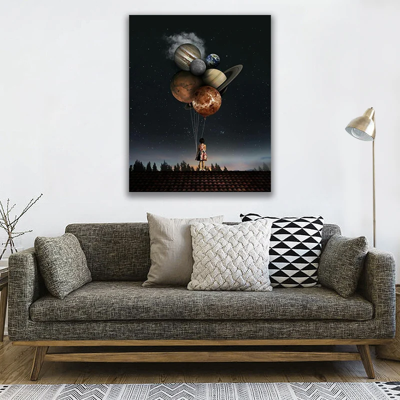 

Abstract Girl Put Balloon Canvas Painting Posters and Print Cuadro Wall Art for Living Room Home Decor