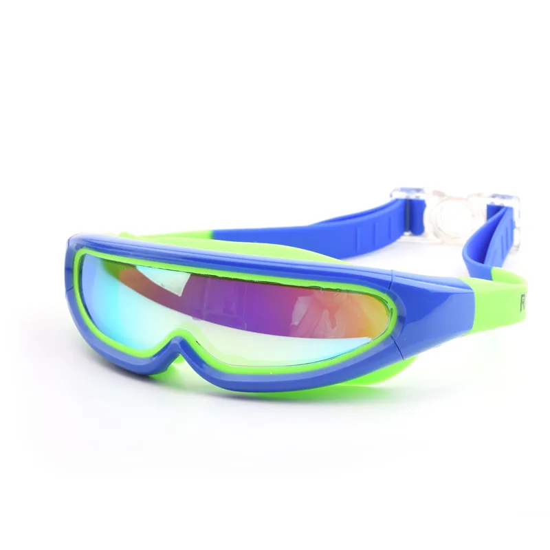 Blue with Green Детские очки для плавания, профессиональная оправа для мальчиков и девочек, противотуманная маска для бассейна, очки для плавания, силиконовые очки для дайвинга - Цвет: Blue with Green