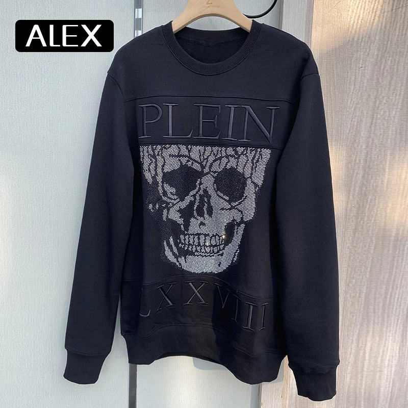

AlexPlein sweatshirt men 100% cotton skulls rhinestone streetwear men clothing fashion winter tracksuit one piece funny pullover