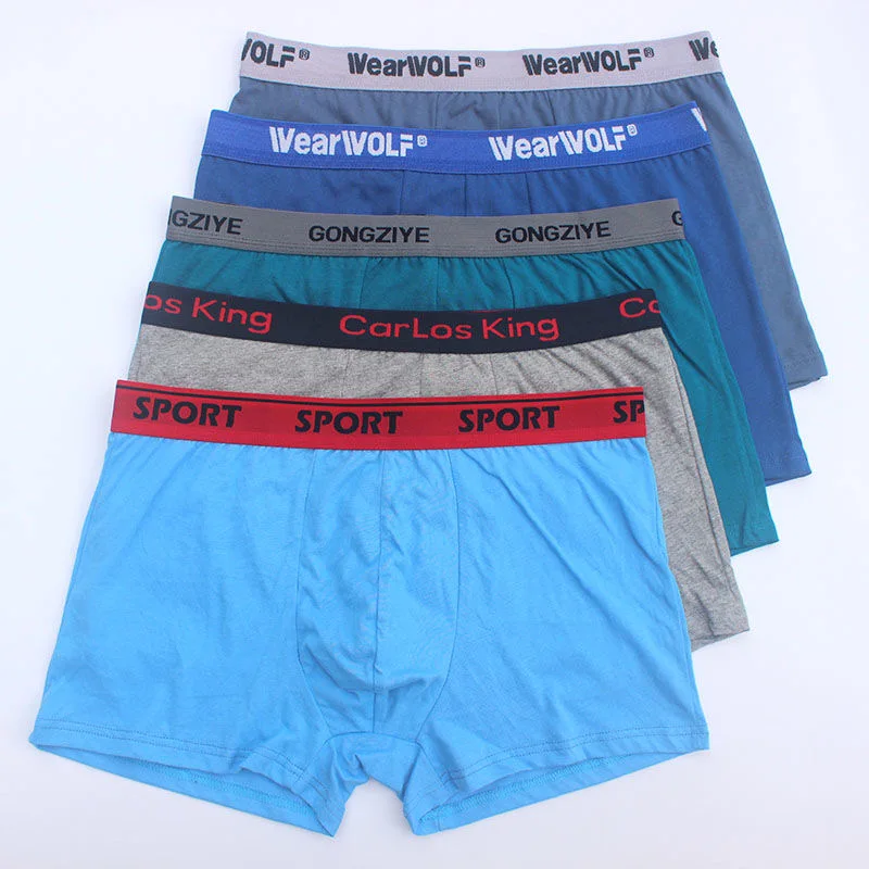6Pcs/Lot 100% Cotton Boxer Men Underwear Four Shorts Underpants Men'S Boxers Shorts Breathable Pure color Random