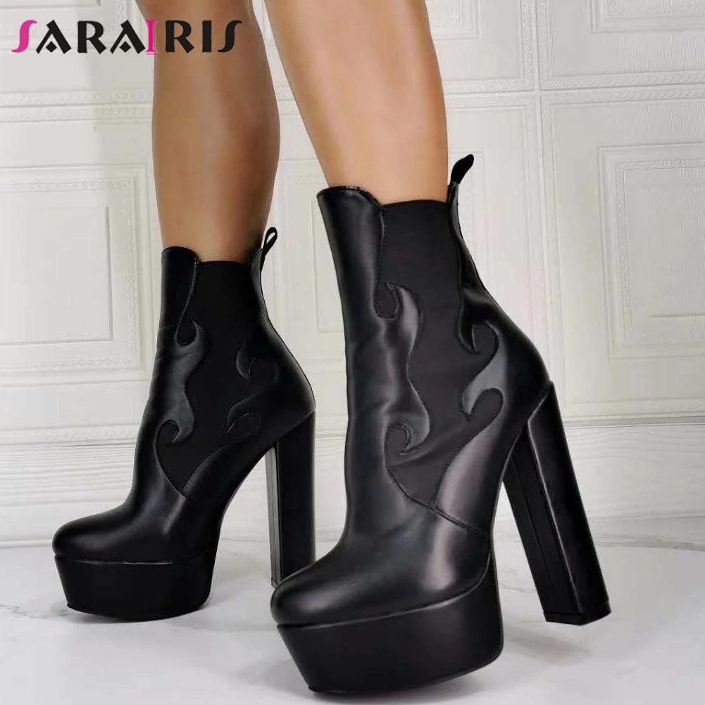 

Женские ботильоны на платформе SARAIRIS, черные ботинки на толстом высоком каблуке, большой размер 36-43, обувь для взрослых, 2020