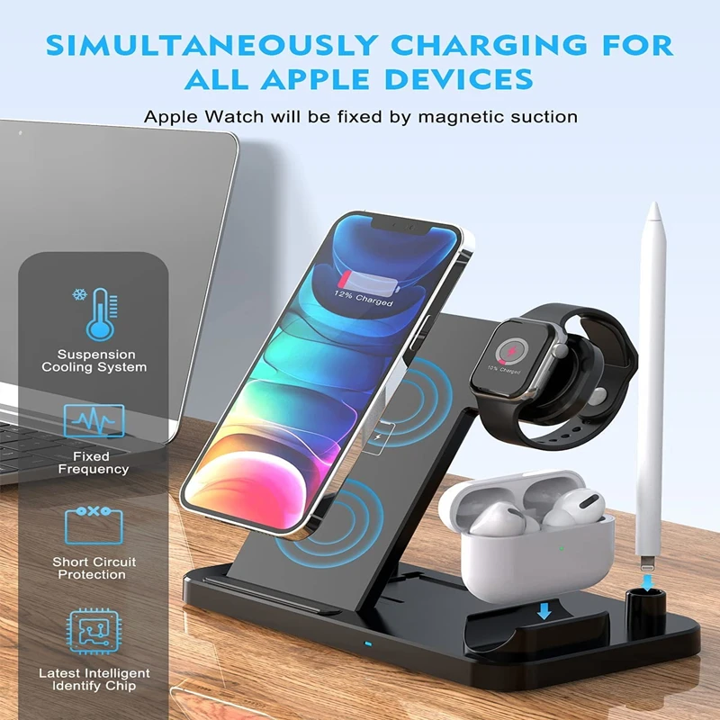 Wireless Charger 4 in 1 Fast Wireless Charging Station 15W Charging Stand For Apple Watch AirPods iPhone 13 12 Pro Max Mini 11