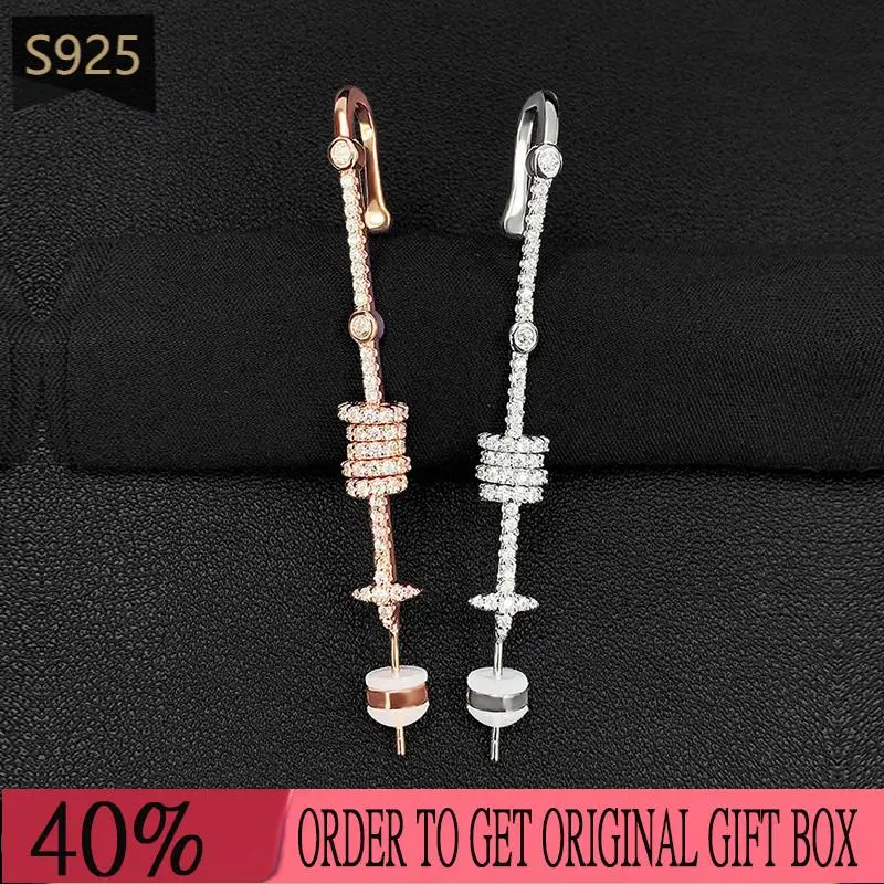 

The New 925 Sterling Silver Earring White Zircon Crutch Ear Stick Luxury Brand Monaco Jewelry Fashion Charm For Women Party Gift