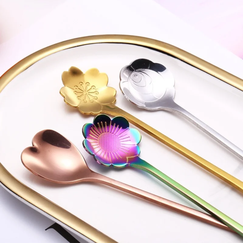 

1PC Stainless Steel Spoon Cherry Rose Gold Silver Scoop Coffee Spoon Christmas Gifts Kitchen Accessories Tableware Decoration