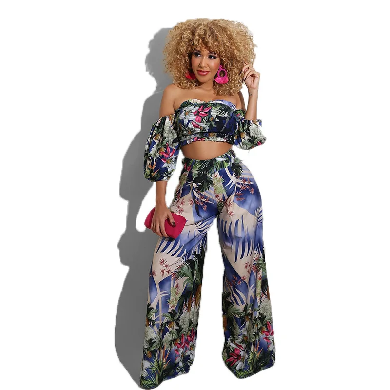 

2 Piece Women Set Dashiki African Long Sleeve Two Piece Set Crop Top Pants Suits Print Casual Outfits Africa Plus Size Clothing