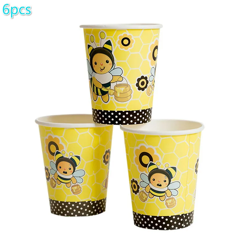6pcs cups Животное пчела панда набор бумажной посуды баннер фото рама гирлянда конфетти коробка конфет для детского душа День рождения Свадьба - Цвет: 6pcs cups