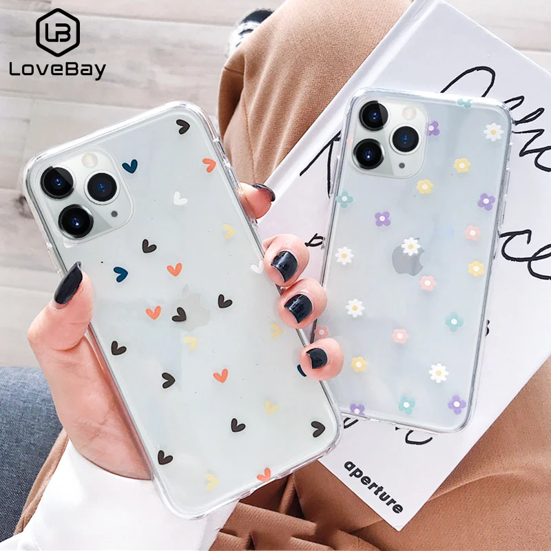 aliexpress.com - Lovebay Floral Love Heart Soft Clear Phone Case For iPhone 13 11 12 14 Pro Max X XS Max XR 7 8 Plus 13 14 Plus Cute Back Cover