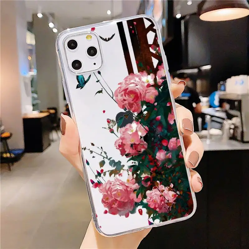 

Rose flowers art Phone Case Transparent soft For iphone 5 5s 5c se 6 6s 7 8 11 12 plus mini x xs xr pro max