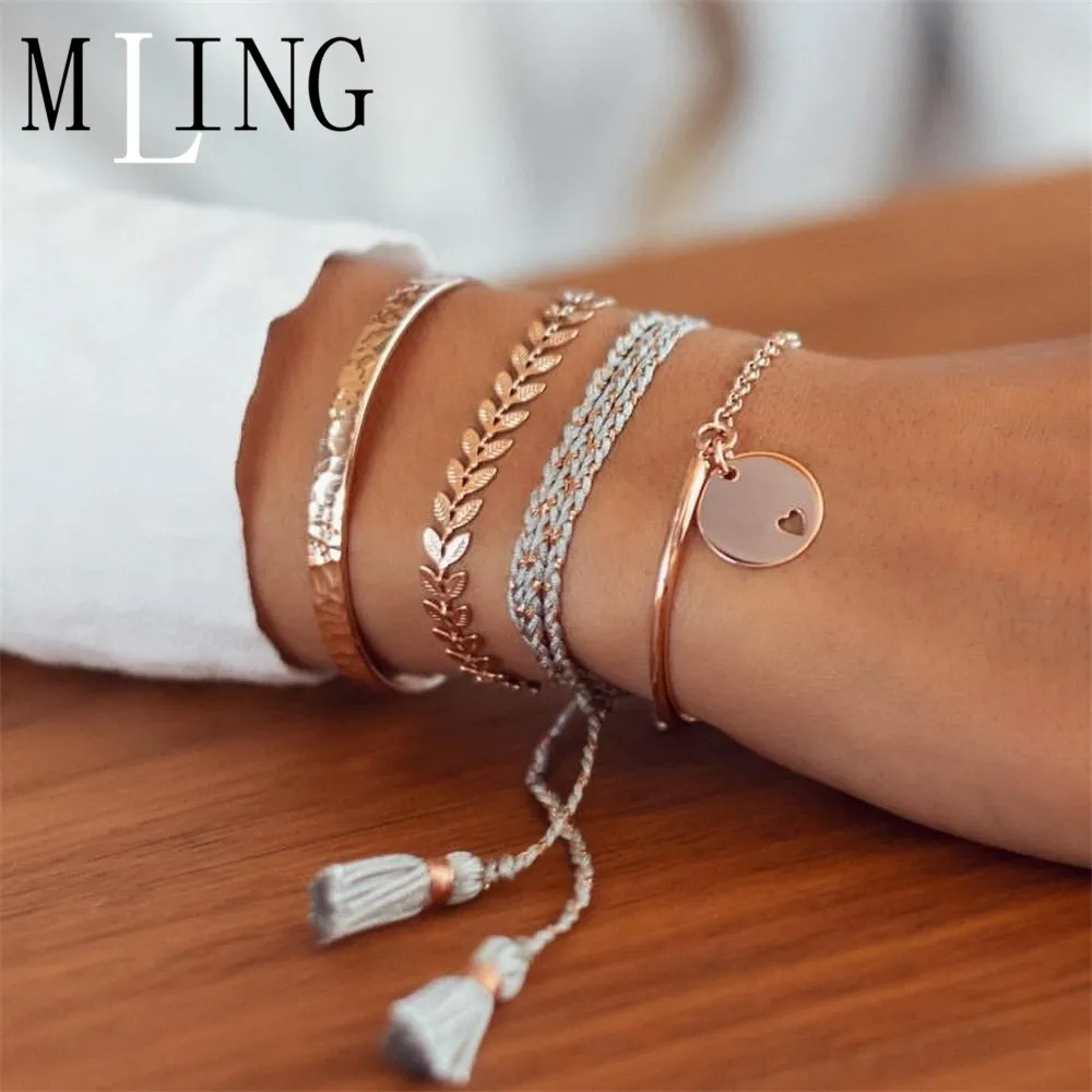 MLING 4 шт./компл. винтажный золотистый Плетеный веревочный браслет ручной работы