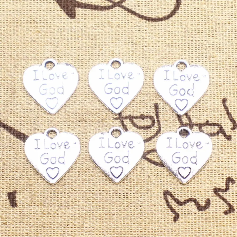 

Supplies For Jewelry Making 20pcs 17x17mm Antique Silver Color I Love God Charms