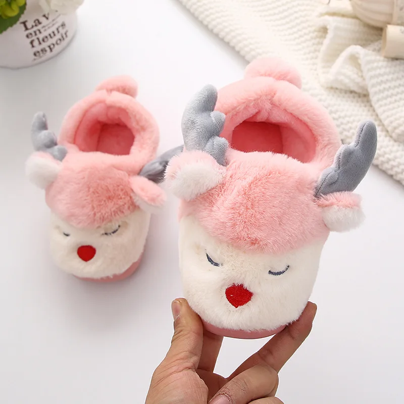 

Winter Children Boots Baby Girl Cotton Shoes Baby Boy Home Slippers Bags with Autumn Girls Antlers Christmas Shoes for Kids