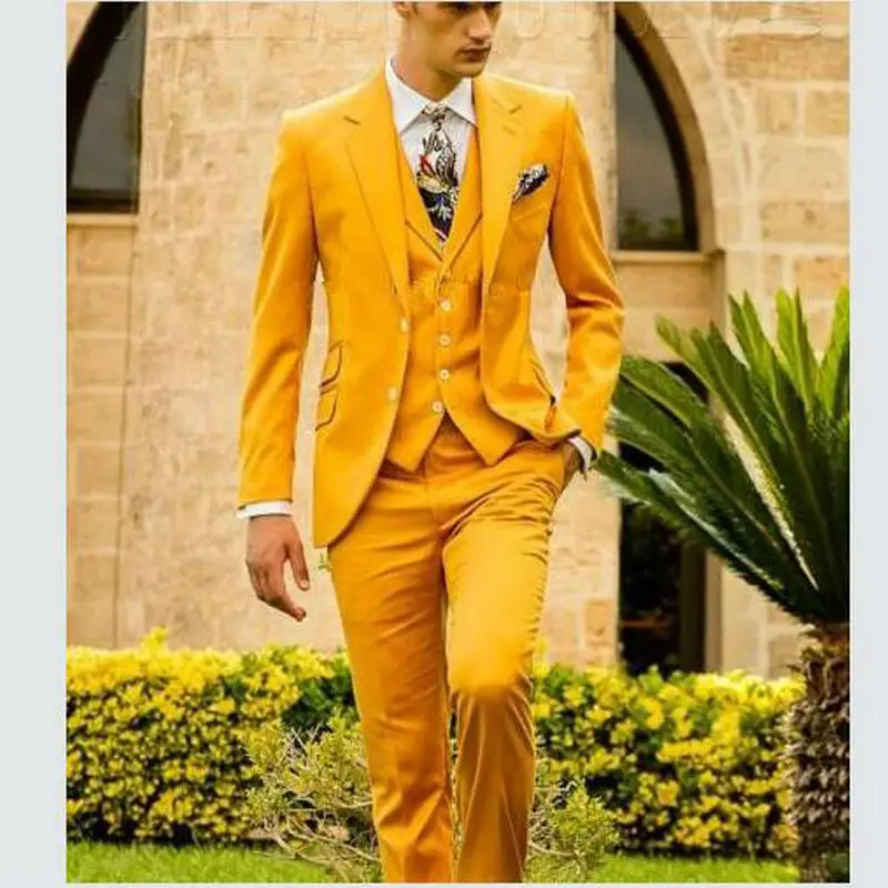 

Мужской костюм-тройка, желтого цвета, облегающий, деловой, костюмы на выпускной, свадьбу