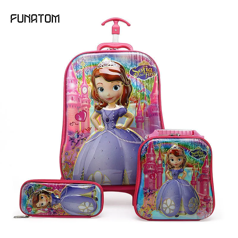 Children 3D Suitcase Child Bag Girl Stair Pull Box Roller Multicolor Suitcase School Backpack with Wheel Trolley Case 5 Colors