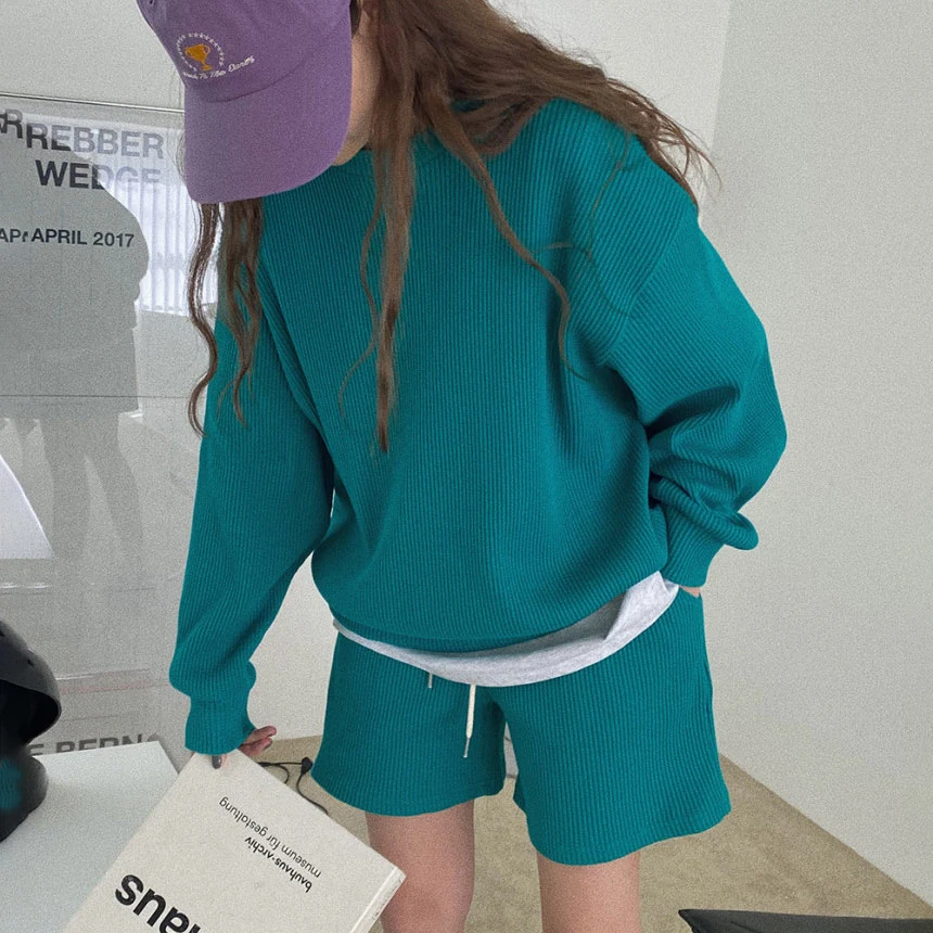 Casual Women Two-piece Suit Outfits 2021 Solid Home Loose Drawstring Shorts 2 Piece Sets Sports Tracksuit |