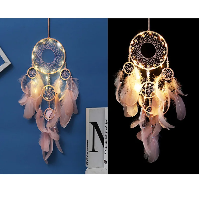 

Dreamcatcher led wall handmade feather dream braided wind chimes art for room decoration hanging home decor