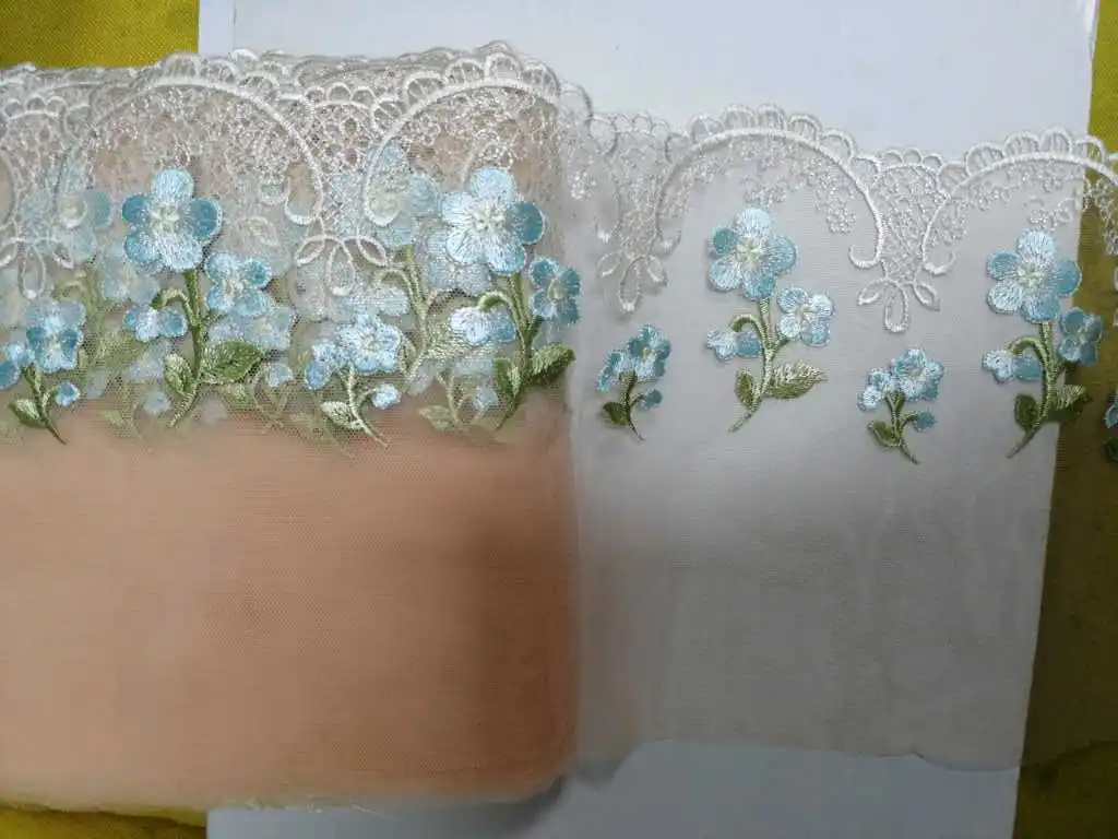 

Кружевная отделка с цветочной вышивкой, ширина 19 см, 2 ярда