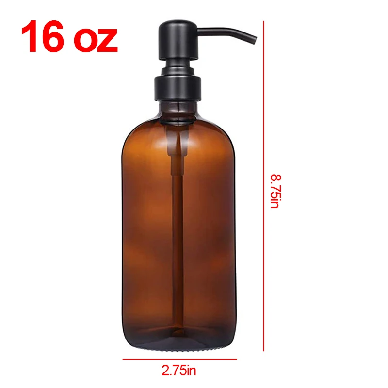 Dispensador de jab&oacute;n &aacute;mbar grueso, frasco de vidrio con etiquetas, bomba de acero inoxidable negro mate, botella de jab&oacute;n para loci&oacute;n de aceite esencial, 250/500ml-5