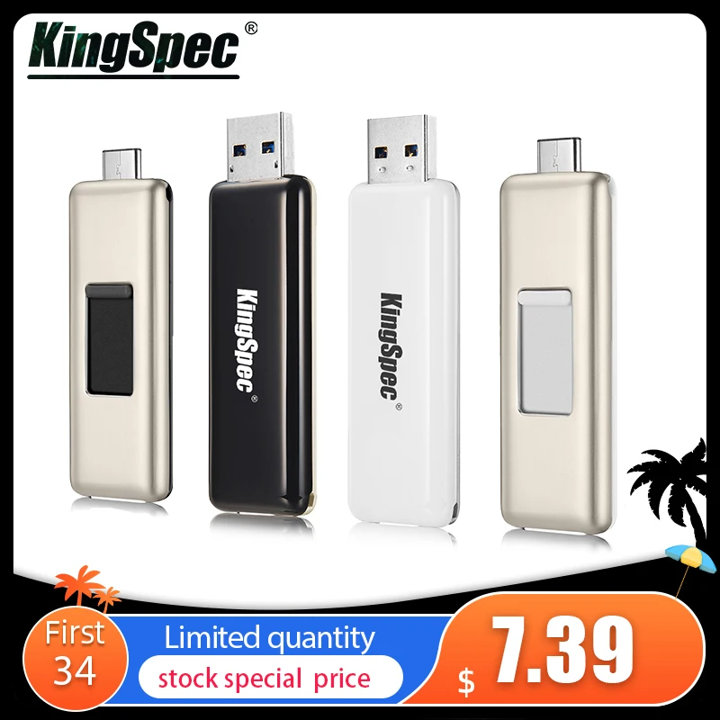 

USB-флеш-накопитель kingspec, двойной USB 3.0 Type-C, 32 ГБ, 64 ГБ