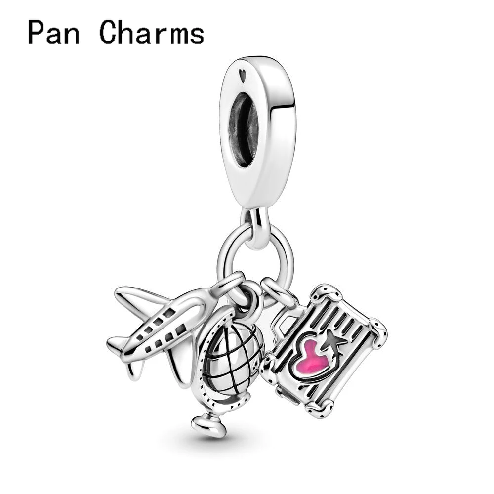 

30% Silver Airplane Globe Suitcase Retro Travel Dangle Charm Bead Fit Original Pandora Charm Bracelet For Making Fashion Jewelry