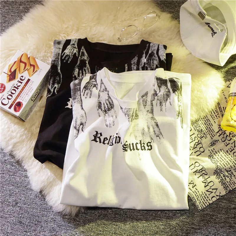 

DAYIFUN 2021 Harajuku Loose Fashion GothicWomen T Shirt Oversized Summer Cool Clothes Couples Creative Teens Streetwear Top