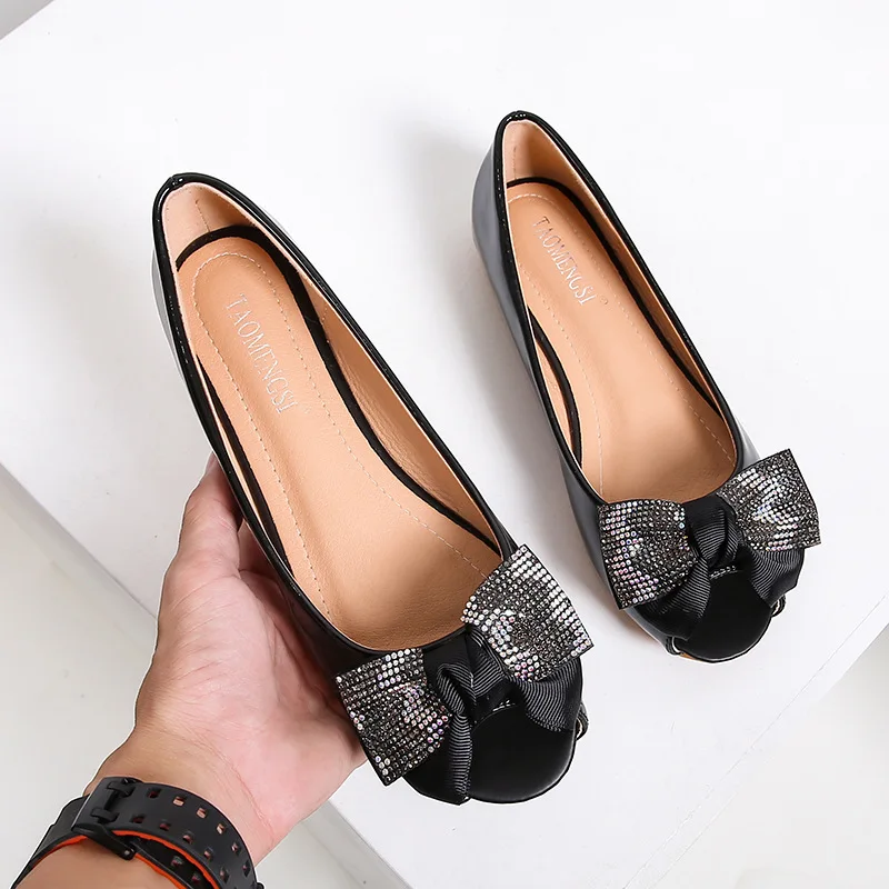 

Fashion Flat Shoes Women Cute Peep Toe Women Loafers PU Leather Rhinestone Shoes Woman Flats Big Size Ballet Shoe Woman 35-42