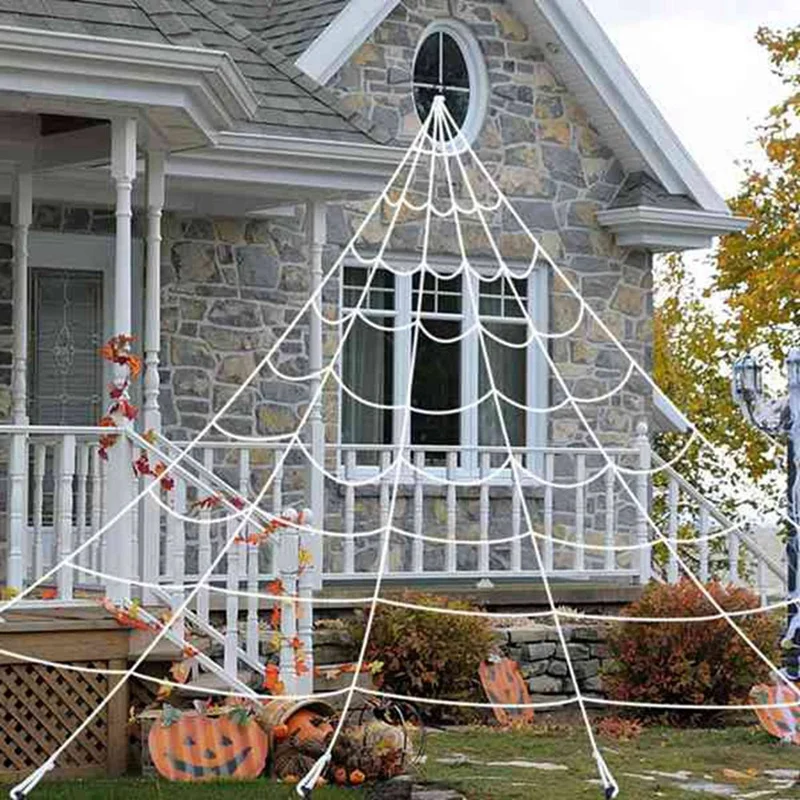 

Halloween Decorations Spider Web with Gutter Hook Set 7M Giant Outdoor Party Yard Triangular Spider Web Decor Stretch