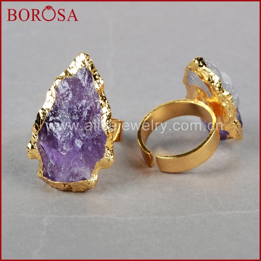 BOROSA 5/10 шт. наконечник стрелы золотого цвета сырье натуральный аметист кольца